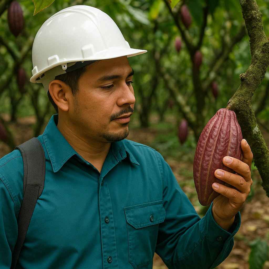 Técnico en campo con el cacao
